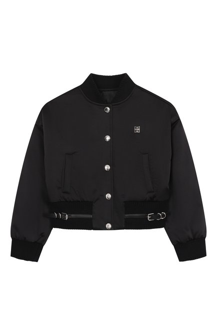Детская бомбер GIVENCHY черного цвета, арт. H30769 | Фото 1 (Драгоценные камни: Проставлено; Материал внешний: Синтетический материал, Хлопок; Материал сплава: Проставлено; Рукава: Длинные; Материал подклада: Синтетический материал)