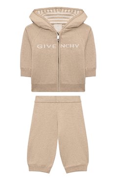 Детский комплект из толстовки и брюк GIVENCHY светло-бежевого цвета, арт. H30567 | Фото 1 (Материал сплава: Проставлено; Материал внешний: Хлопок; Нос: �Не проставлено; Случай: Повседневный; Ростовка одежда: 9 мес | 74 см, 12 мес | 80 см, 0 - 3 мес | 50 - 60 см, 6 мес | 68 см)