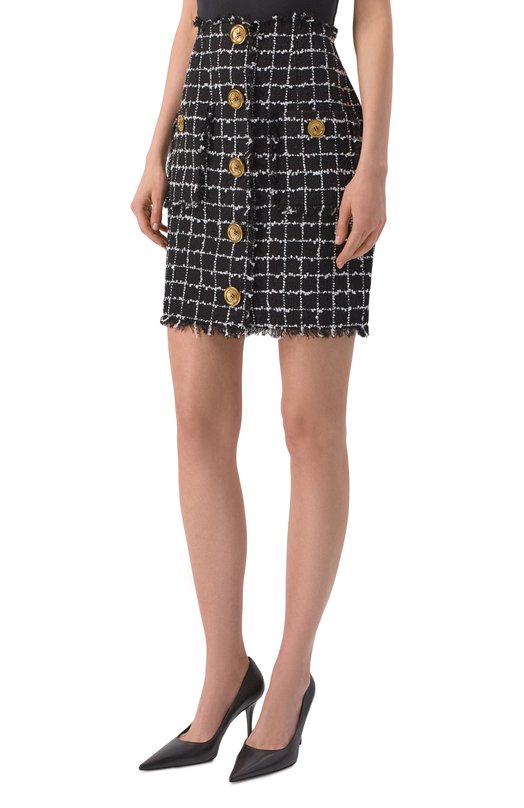 Твидовая юбка Balmain GF1LC885/XL62 Чёрно-белый  GF1LC885/XL62 Фото 3