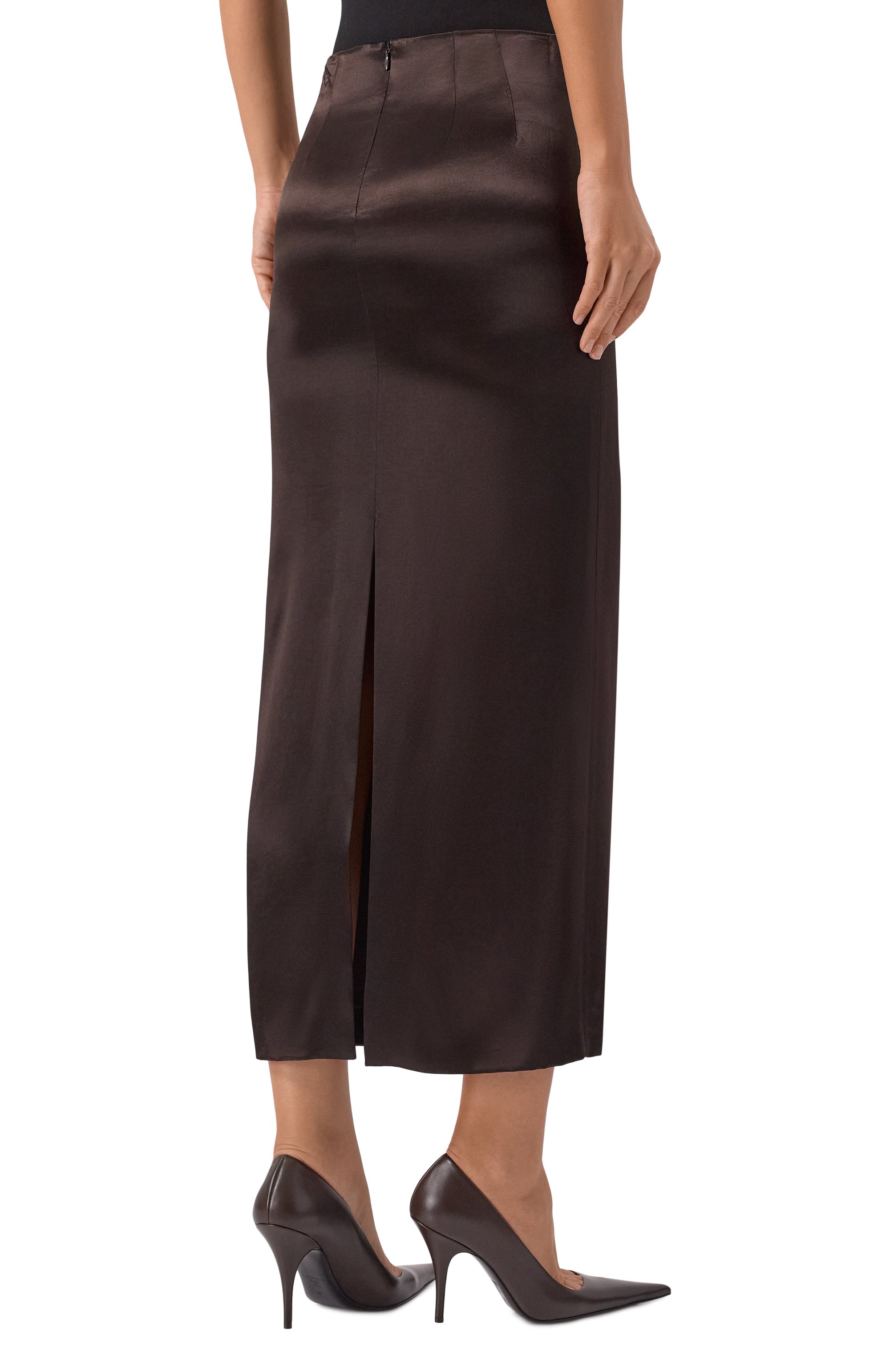 Атласная юбка ARMARIUM коричневого цвета по цене 73350 руб., арт. ARMFWSK16/V012, фото 4 Атласная юбка ARMARIUM, арт. ARMFWSK16/V012, фото 4