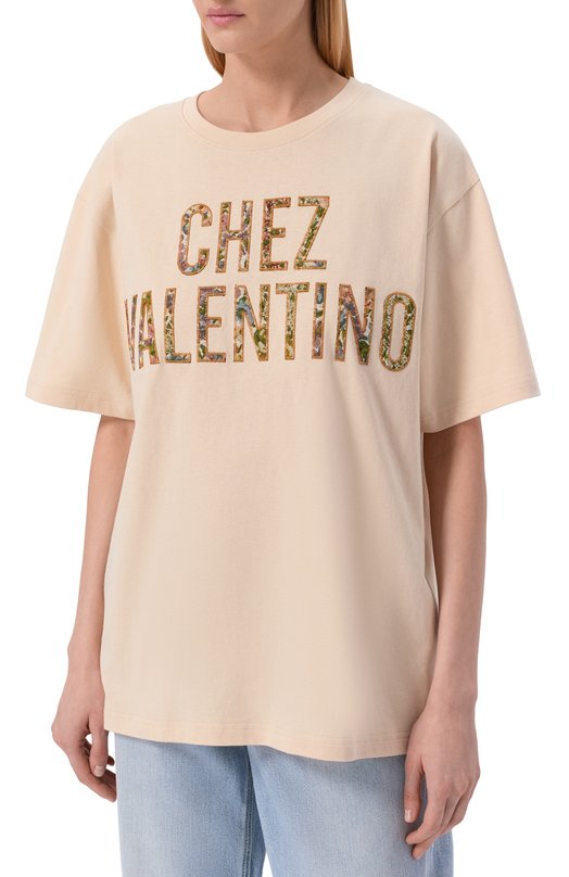 Хлопковая футболка Valentino 8B3MG26A/A5J Кремовый  8B3MG26A/A5J Фото 3