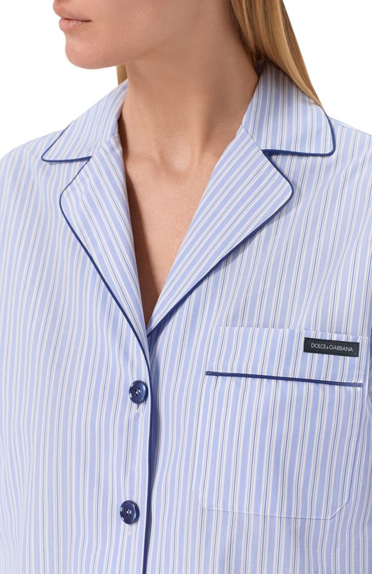 Рубашка из хлопка и шелка Dolce & Gabbana F5U37T/FR510 Голубой  F5U37T/FR510 Фото 5