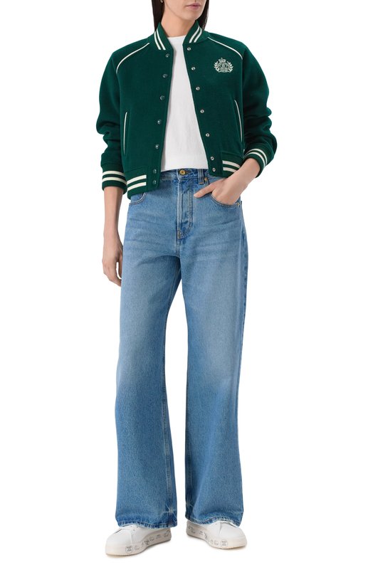 Бомбер из шерсти и кашемира Sporty and Rich 0W029606241GR10 Зелёный  0W029606241GR10 Фото 2