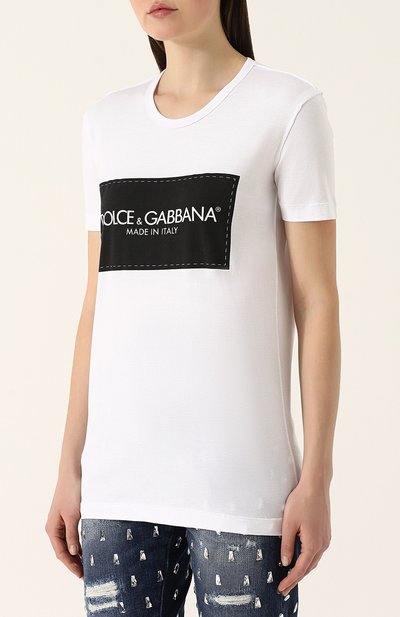 Хлопковая футболка прямого кроя с логотипом бренда DOLCE & GABBANA, арт. F8J80Z/G7MSD, фото 3