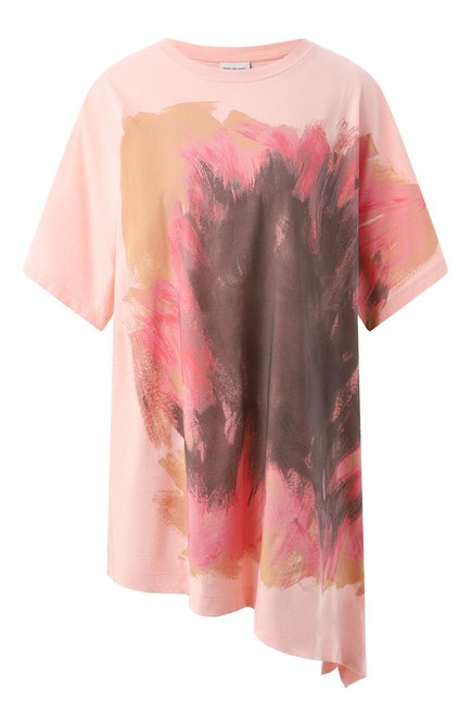 Женская хлопковая футболка DRIES VAN NOTEN светло-розового цвета, арт. 242-011105-9600 | Фото 1 (Драгоценные камни: Про�ставлено; Материал сплава: Проставлено; Длина (для топов): Удлиненные; Рукава: Короткие)
