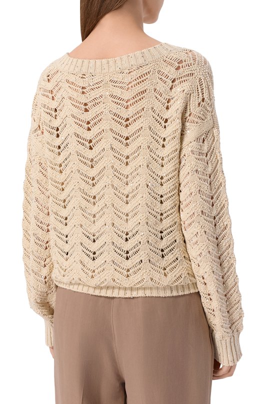 Хлопковый свитер Max Mara Studio MSTFELIN0 Бежевый  MSTFELIN0 Фото 4