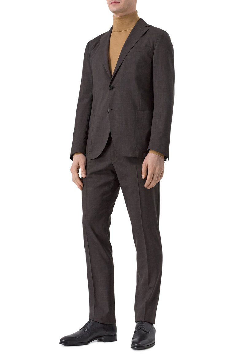 Мужской шерстяной костюм CORNELIANI темно-коричневого цвета, арт. 25X007-2518425_SET | Фото 2 (Материал сплава: Проставлено; Материал внешний: Шерсть; Драгоценные камни: Проставлено; Рукава: Длинные; Костюмы М: Однобортный; Стили: Классический)