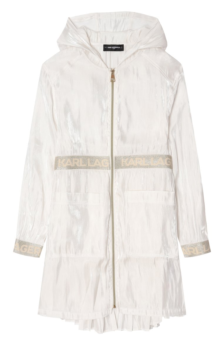 Детский плащ KARL LAGERFELD KIDS молочного цвета, арт. Z30490 | Фото 1 (Рукава: Длинные; Кросс-КТ: Демисезон; Материал внешний: Синтетический материал; Ростовка одежда: 7 лет | 122 см, 9 лет | 134 см, 13 - 15 лет | 158 см, 12 лет | 152 см, 16 лет | 164 см)