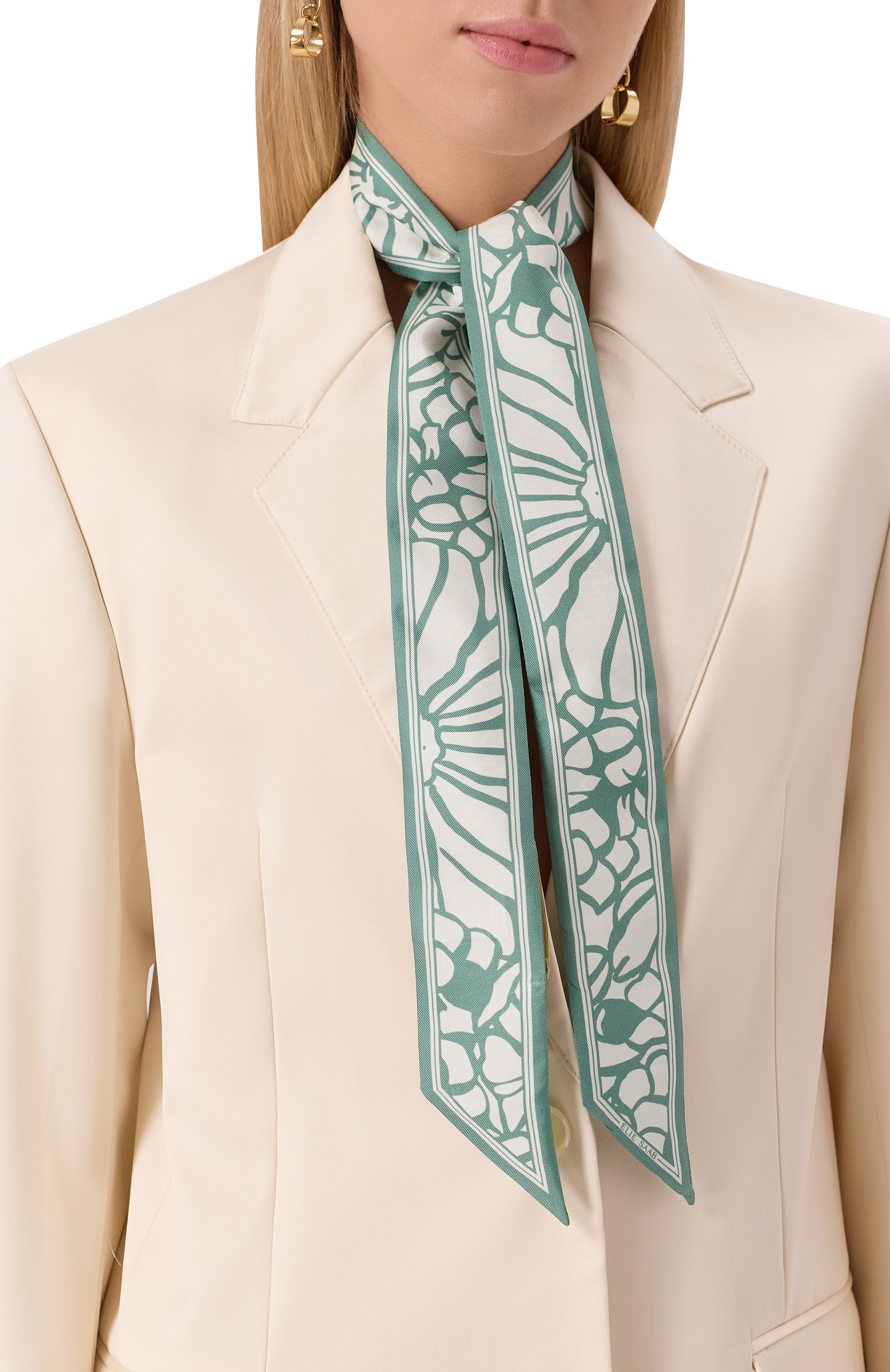 Шелковый шарф-твилли ELIE SAAB зеленого цвета по цене 12850 руб., арт. SE5120ST756, фото 2 Шелковый шарф-твилли ELIE SAAB, арт. SE5120ST756, фото 2