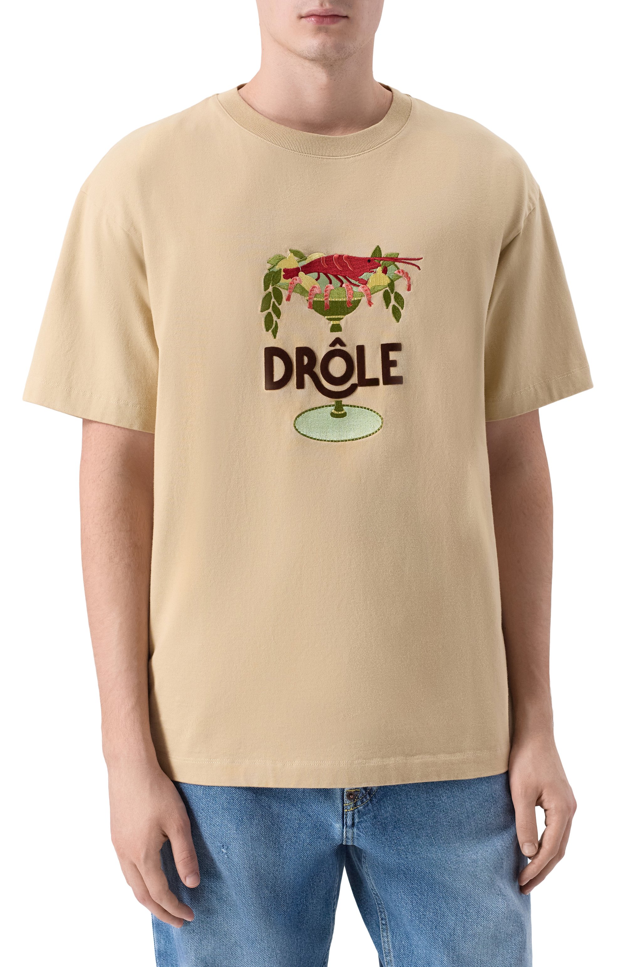 Хлопковая футболка DROLE DE MONSIEUR бежевого цвета по цене 18950 руб., арт. J-TS289-C0248-BG, фото 3 Хлопковая футболка DROLE DE MONSIEUR, арт. J-TS289-C0248-BG, фото 3