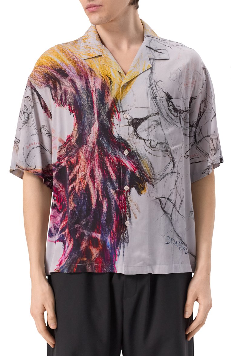 Мужская рубашка из вискозы DOMREBEL разноцветного цвета, арт. ASCEND/CAMP C0LLAR SHIRT | Фото 3 (Материал сплава: Проставлено; Драгоценные камни: Проставлено; Материал внешний: Вискоза, Хлопок; Длина (для топов): Стандартные; Случай: Повседневный; Рукава: Короткие; Стили: Кэжуэл; Принт: С принтом; Воротник: Отложной)