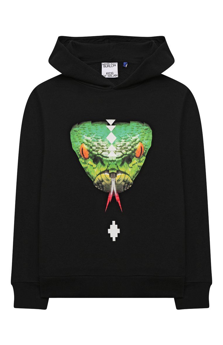 Детский хлопковое худи MARCELO BURLON KIDS OF MILAN черного цвета, арт. CBBB002F21FLE002 | Фото 1 (Материал внешний: Хлопок; Рукава: Длинные; Мальчики Кросс-КТ: Худи-одежда; Материал сплава: Проставлено; Драгоценные камни: Проставлено; Ростовка одежда: 10 - 11 лет | 140 - 146см, 12 лет | 152 см, 8 лет | 128 см)