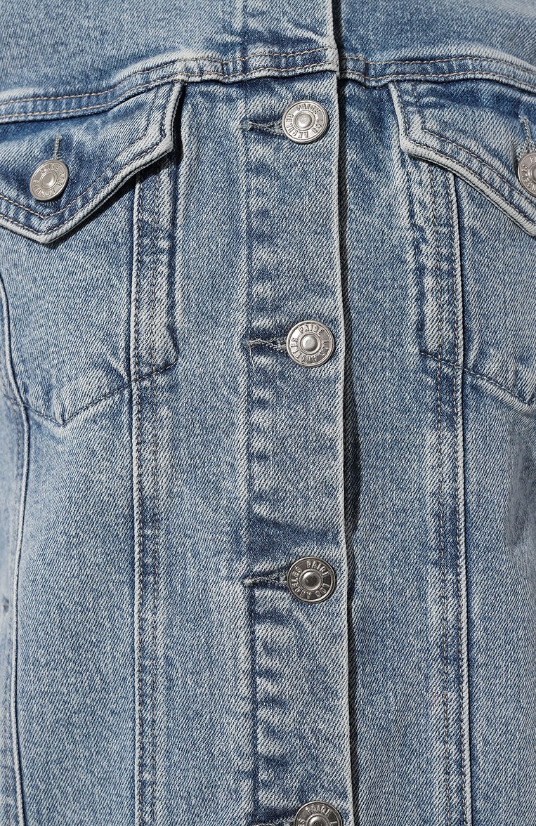 Женская джинсовая куртка PAIGE голубого цвета, арт. 8394L53-238 | Фото 5 (Кросс-КТ: Куртка, Деним; Рукава: Длинные; Материал сплава: Проставлено; Материал внешний: Хлопок, Деним; Драгоценные камни: Проставлено; Длина (верхняя одежда): Короткие; Стили: Кэжуэл)