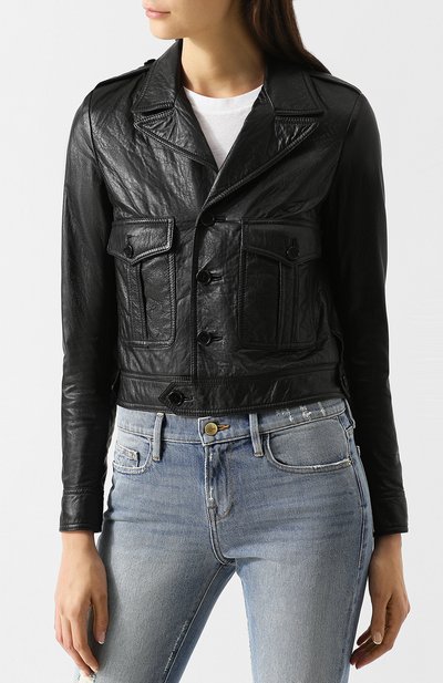 Укороченная кожаная куртка на пуговицах SAINT LAURENT, арт. 534954/Y5QQ2, фото 3