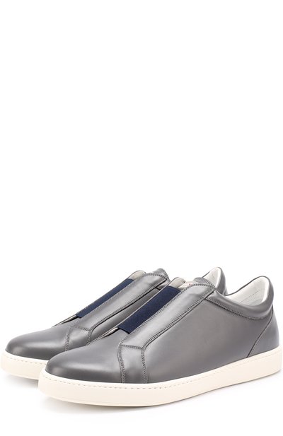 Кожаные кеды без шнуровки с эластичной вставкой KITON серого цвета по цене 99500 руб., арт. USSC0DE/N00331, фото 1 Кожаные кеды без шнуровки с эластичной вставкой KITON, арт. USSC0DE/N00331, фото 1