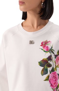Женский хлопковый свитшот DOLCE & GABBANA белого цвета, арт. F9N61T/GDCZ0 | Фото 5 (Материал внешний: Хлопок; Рукава: Длинные; Длина (для топов): Укороченные; Женское Кросс-КТ: Свитшот-одежда; Стили: Спорт-шик)