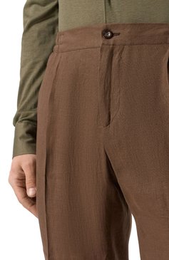 Мужские льняные брюки KITON коричневого цвета, арт. UPN01H0928616 | Фото 5 (Длина (брюки, джинсы): Стандартные; Материал внешний: Лен; Силуэт М (брюки): Чиносы; Случай: Повседневный; Стили: Кэжуэл; Автоматизация ТО: Проставлено; Автоматизация состава: Проставлено)