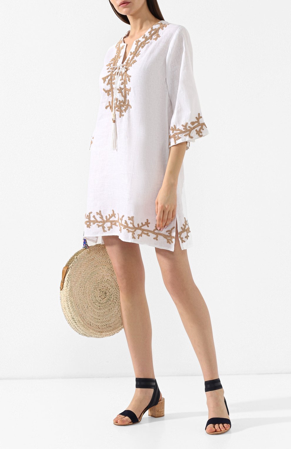 Льняная туника ESMERALDA RESORT белого цвета по цене 89950 руб., арт. KURTA SURYA DESIGN, фото 2 Льняная туника ESMERALDA RESORT, арт. KURTA SURYA DESIGN, фото 2
