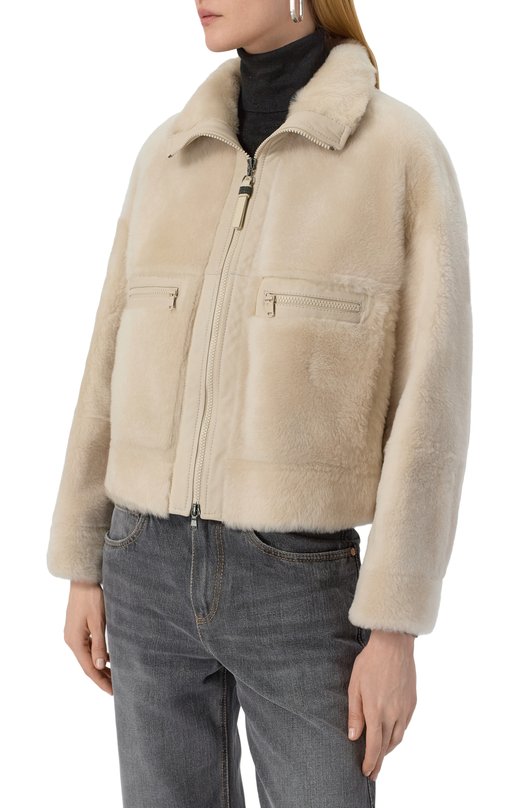 Шуба из овчины Brunello Cucinelli MPMRA7775P Кремовый  MPMRA7775P Фото 3
