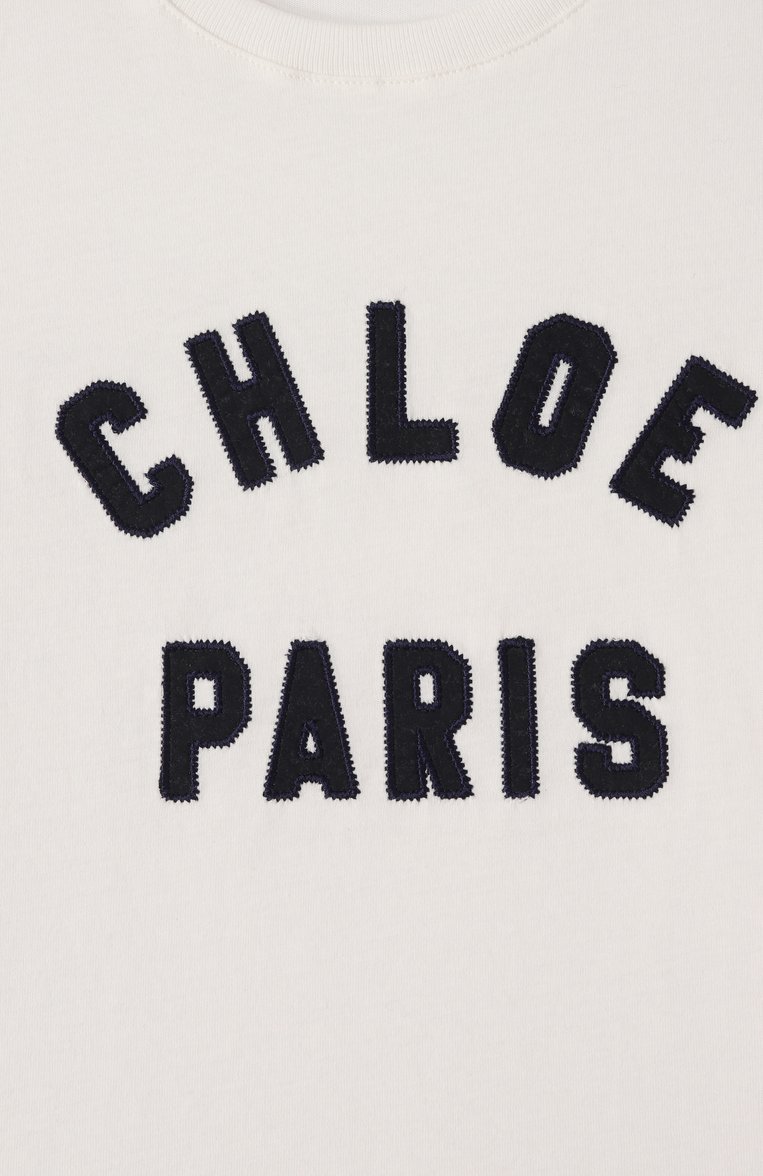 Детская хлопковая футболка CHLOÉ молочного цвета, арт. C20489 | Фото 3 (Рукава: Короткие; Девочки Кросс-КТ: футболка-одежда; Материал внешний: Хлопок; Автоматизация ТО: Проставлено; Автоматизация состава: Проставлено; Ростовка одежда: 4 года | 104 см, 13 - 15 лет | 158 см, 12 лет | 152 см, 9 лет | 134 см, 5 лет | 110 см, 7 лет | 122 см)