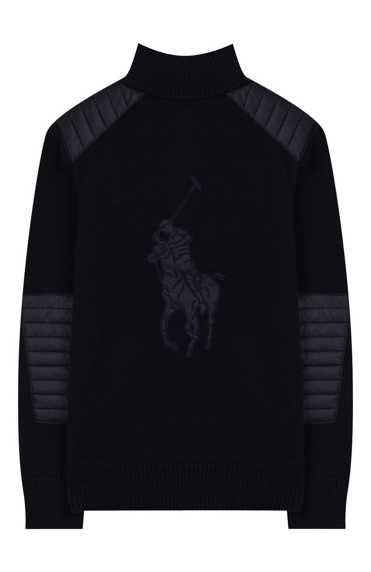 Детский свитер из хлопка и шерсти POLO RALPH LAUREN темно-синего цвета, арт. 323749930 | Фото 2 (Материал внешний: Шерсть, Хлопок; Статус проверки: Проверена категория; Рукава: Длинные; Принт: С принтом; Мальчики Кросс-КТ: Свитер-одежда)