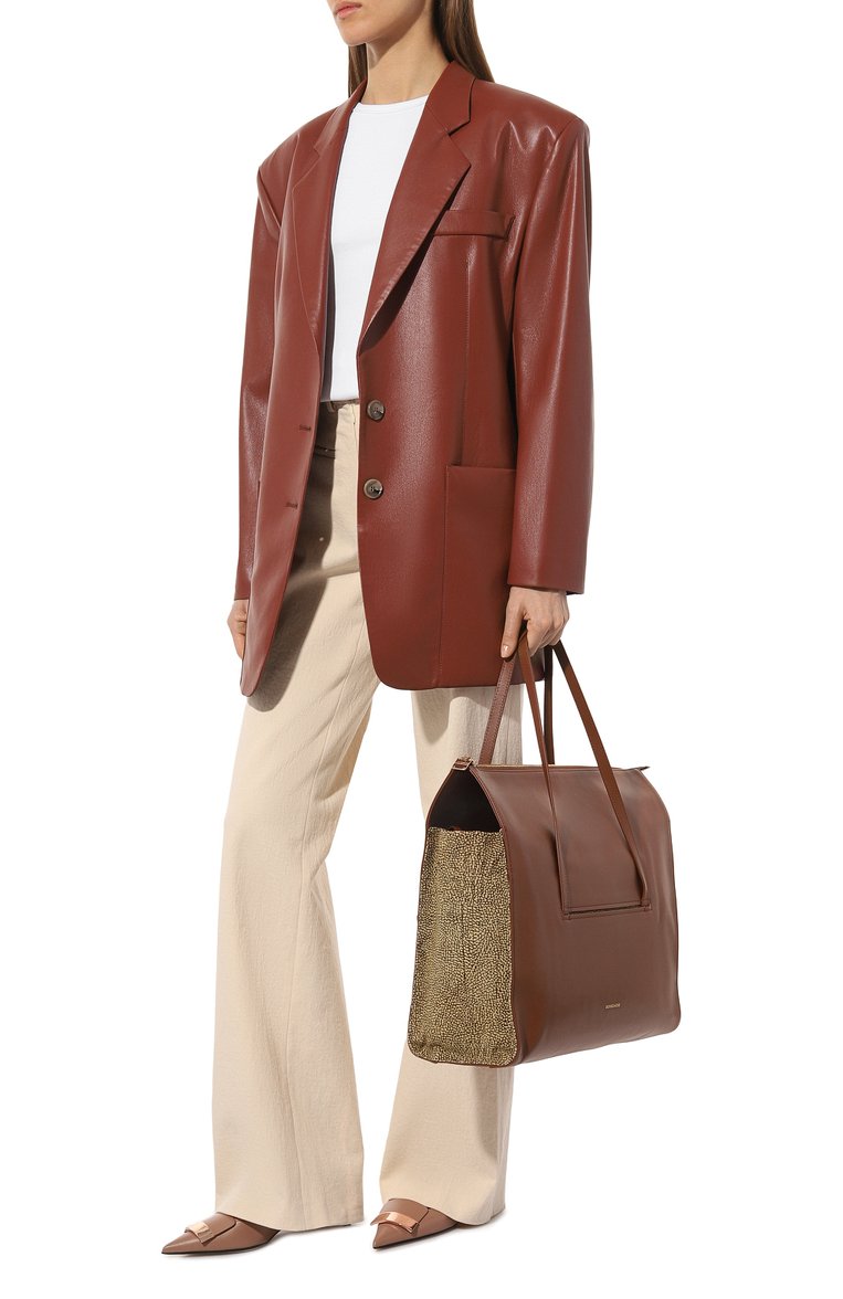 Женский сумка-шопер livre BORBONESE коричневого цвета, арт. 923351 | Фото 7 (Материал: Натуральная кожа, Текстиль; Материал сплава: Проставлено; Драгоценные камни: Проставлено; Размер: large)