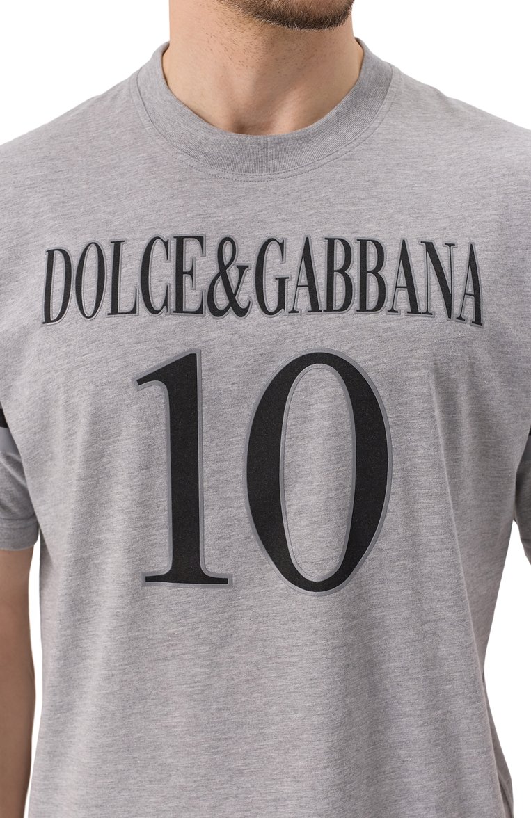 Мужская футболка DOLCE & GABBANA светло-серого цвета, арт. G8SH7T/G7020 | Фото 5 (Длина (для топов): Стандартные; Материал внешний: Синтетический материал, Хлопок; Рукава: Короткие; Стили: Кэжуэл; Мужское Кросс-КТ: Футболка-одежда; Принт: С принтом; Размерность: Идёт в размер; Автоматизация состава: Проставлено; Автоматизация ТО: Проставлено)
