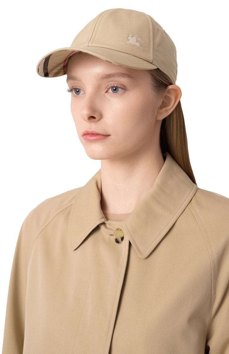 Женская хлопковая бейсболка BURBERRY бежевого цвета, арт. 8108643 | Фото 2 (Материал: Хлопок, Текстиль; Нос: Не проставлено; Автоматизация состава: Проставлено)