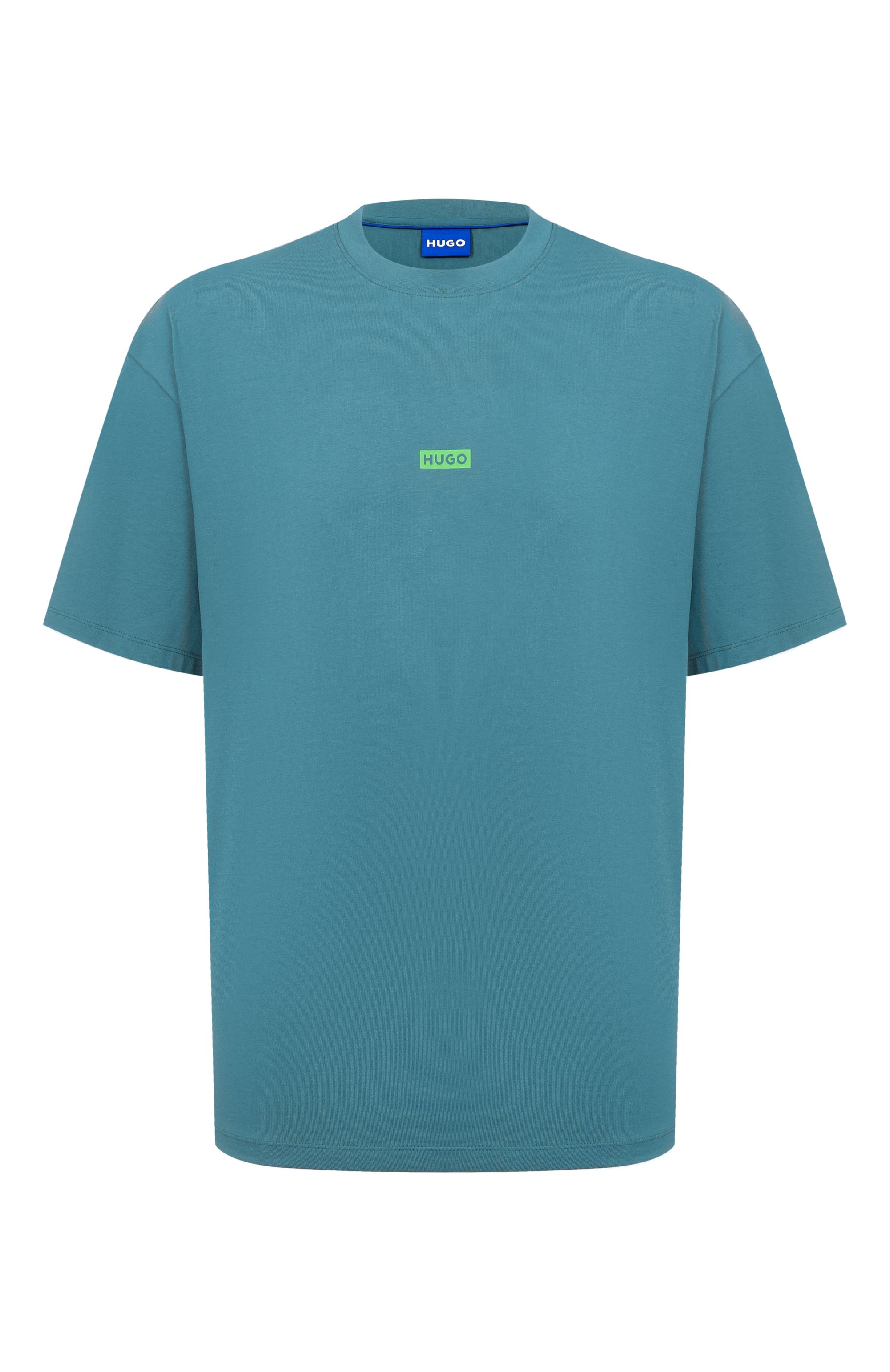 Хлопковая футболка HUGO BLUE бирюзового цвета по цене 8295 руб., арт. 50509776, фото 1 Хлопковая футболка HUGO BLUE, арт. 50509776, фото 1