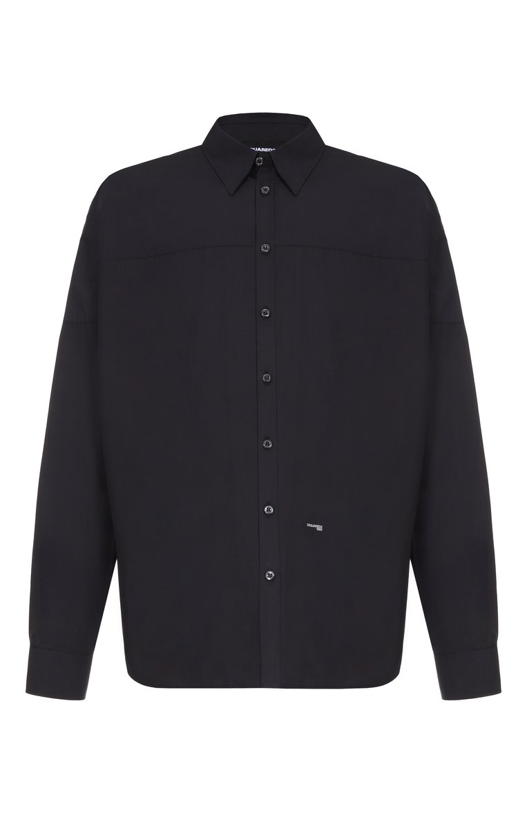 Мужская х�лопковая рубашка DSQUARED2 черного цвета, арт. S71DM0776/D35222 | Фото 1 (Рукава: Длинные; Материал внешний: Хлопок; Длина (для топов): Стандартные; Случай: Повседневный; Воротник: Кент; Манжеты: На пуговицах; Принт: Однотонные; Стили: Кэжуэл; Автоматизация ТО: Проставлено; Детали: Декор; Автоматизация состава: Проставлено)