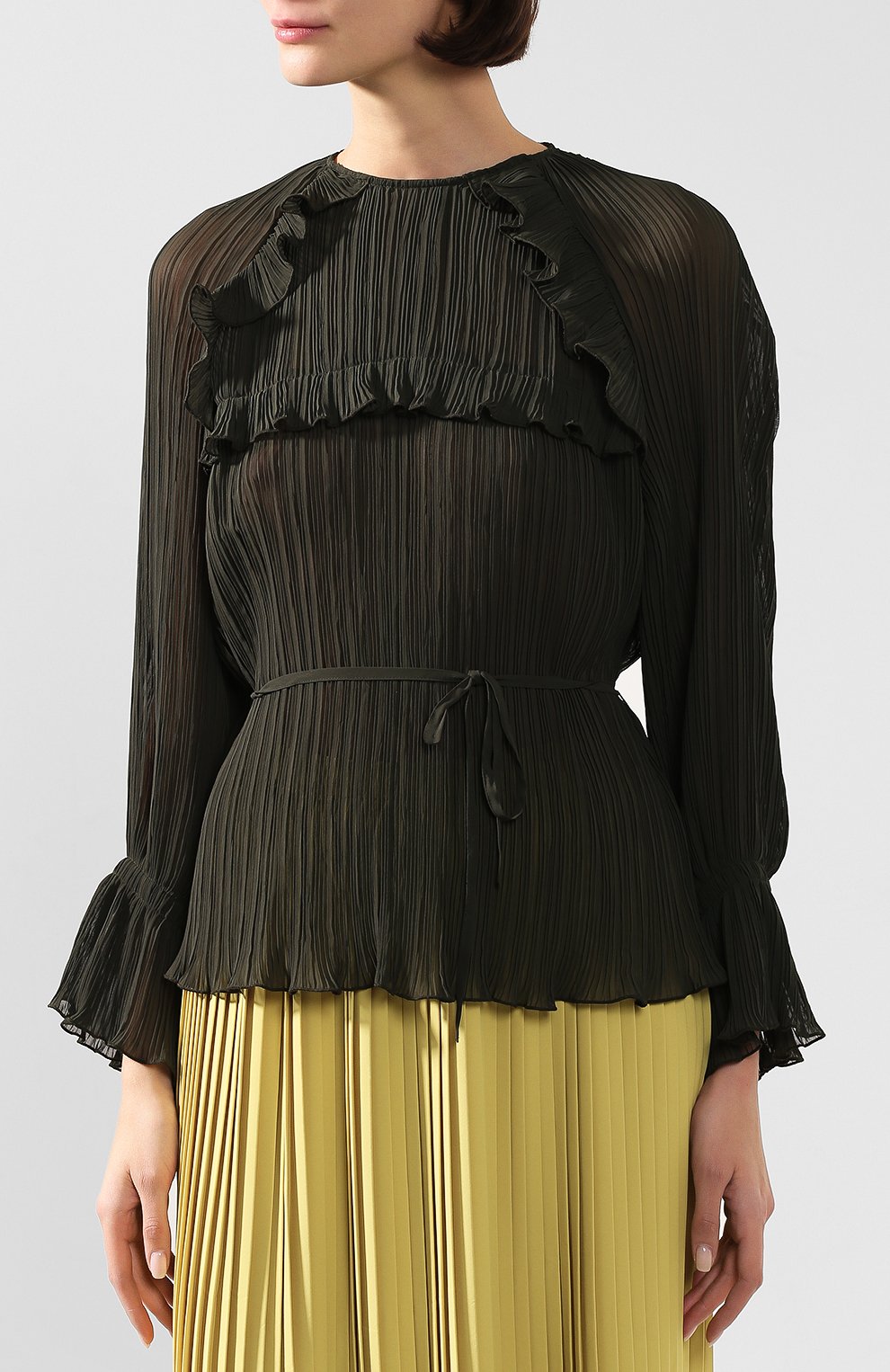 Плиссированная блузка KENZO хаки цвета по цене 32350 руб., арт. F962T01475AS, фото 3 Плиссированная блузка KENZO, арт. F962T01475AS, фото 3