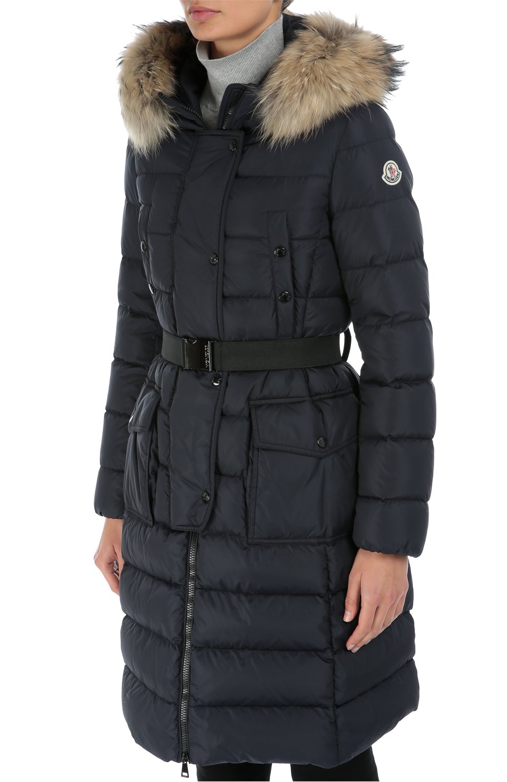 Удлиненный пуховик с меховой отделкой капюшона и поясом MONCLER, арт. B2-093-49884-25-68065, фото 3