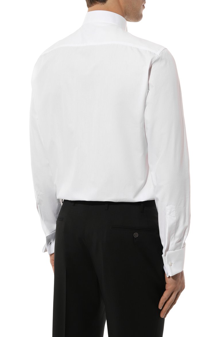 Мужская хлопковая сорочка ZEGNA белого цвета, арт. 9MENSM/CT1980 | Фото 4 (Материал сплава: Проставлено; Длина (для топов): Стандартные; Рукава: Длинные; Материал внешний: Хлопок; Драгоценные камни: Проставлено; Рубашки М: Classic Fit; Случай: Формальный; Принт: Однотонные; Стили: Классический; Воротник: Бабочка; Манжеты: Под запонки)