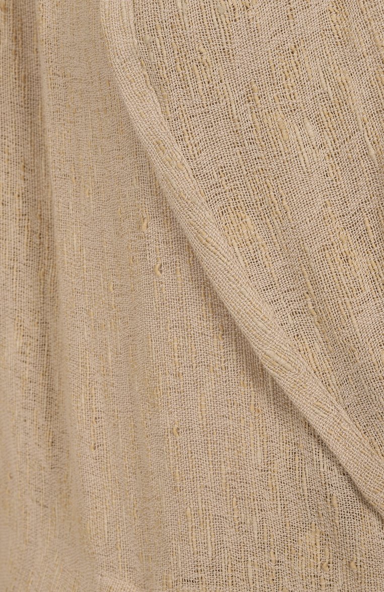 Женская блузка из вискозы и льна GIORGIO ARMANI бежевого цвета, арт. GW000816/TE13970 | Фото 6 (Длина (для топов): Удлиненные; Автоматизация состава: Проставлено; Рукава: Длинные; Материал внешний: Вискоза, Лен; Автоматизация ТО: Проставлено; Женское Кросс-КТ: Блуза-одежда; Детали: Без декора; Принт: Без принта; Стили: Кэжуэл)