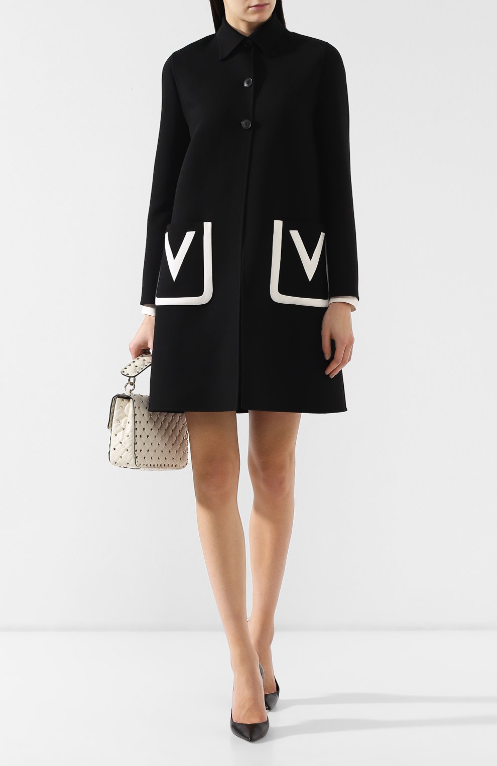 Шерстяное пальто VALENTINO черно-белого цвета по цене 326000 руб., арт. RB3CA3A54EJ, фото 2 Шерстяное пальто VALENTINO, арт. RB3CA3A54EJ, фото 2
