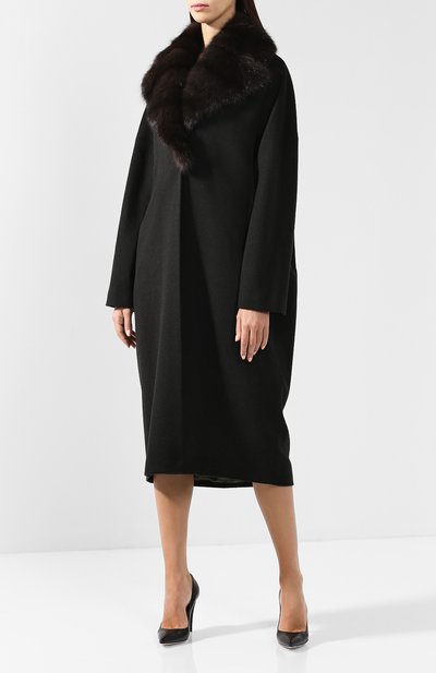 Шерстяное пальто с меховым воротником KITON, арт. D44615PK02406/LGUA, фото 3