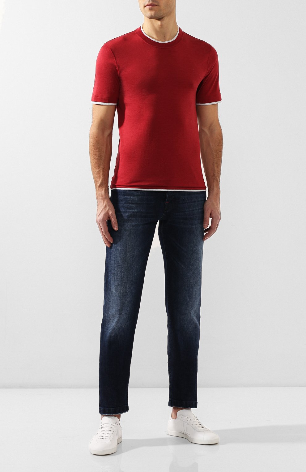 Футболка из шелка и хлопка BRUNELLO CUCINELLI красного цвета по цене 56300 руб., арт. MTS467427, фото 2 Футболка из шелка и хлопка BRUNELLO CUCINELLI, арт. MTS467427, фото 2