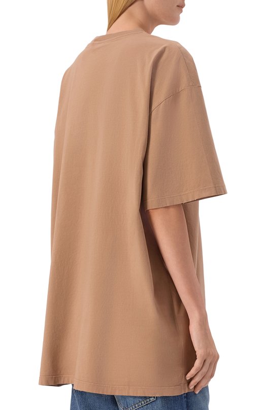 Хлопковая футболка Prada 3558A/12ZB Бежевый  3558A/12ZB Фото 4
