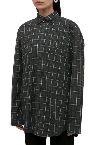 Хлопковая рубашка BALENCIAGA темно-зеленого цвета по цене 94850 руб., арт. 675610/TLM03, фото 3 Хлопковая рубашка BALENCIAGA, арт. 675610/TLM03, фото 3