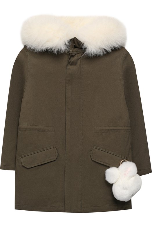 

Парка с меховой отделкой и брелоком Yves Salomon Enfant, Хаки