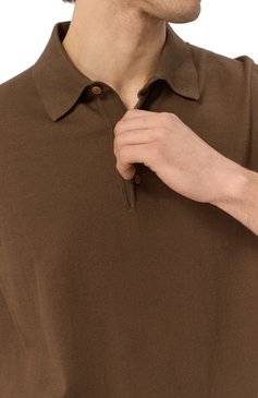 Мужское хлопковое поло KITON коричневого цвета, арт. UMKXX33256S | Фото 5 (Рукава: Короткие; Длина (для топов): Стандартные; Материал внешний: Хлопок; Стили: Кэжуэл; Принт: Без принта; Кросс-КТ: Трикотаж; Застежка: Пуговицы)
