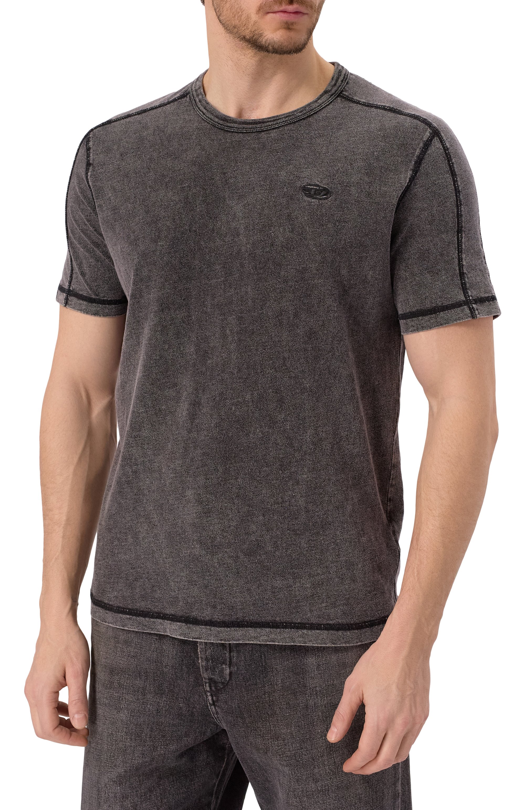 Хлопковая футболка DIESEL темно-серого цвета по цене 11550 руб., арт. A16407/0QJAH, фото 3 Хлопковая футболка DIESEL, арт. A16407/0QJAH, фото 3