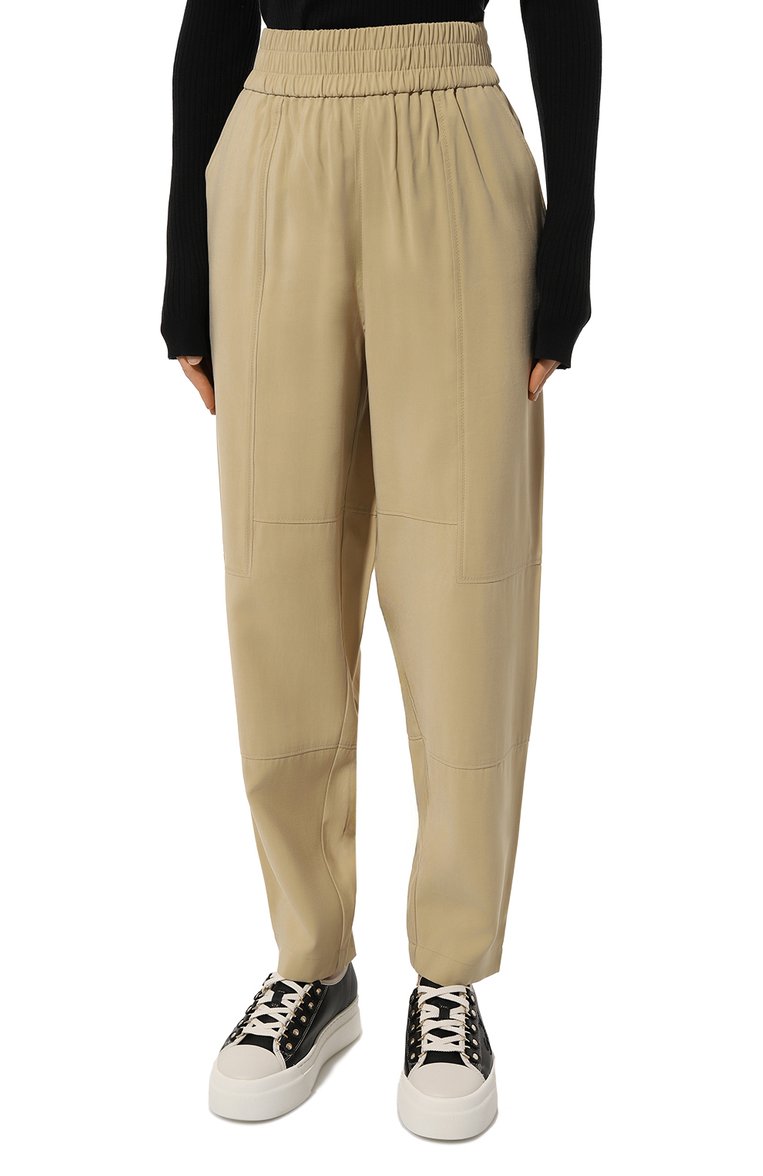 Женские брюки из вискозы BOSS ORANGE бежевого цвета, арт. 50506715 | Фото 3 (Силуэт Ж (брюки и джинсы): Широкие; Длина (брюки, джинсы): Стандартные; Женское Кросс-КТ: Брюки-одежда; Материал сплава: Проставлено; Материал внешний: Вискоза; Драгоценные камни: Проставлено)