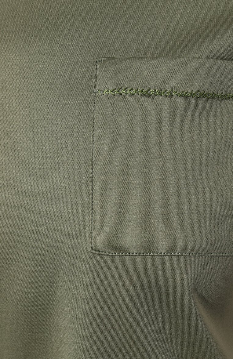 Женская хлопковая футболка KITON зеленого цвета, арт. D55426H08051 | Фото 5 (Материал внешний: Хлопок; Длина (для топов): Стандартные; Рукава: Короткие; Принт: Без принта; Стили: Милитари; Автоматизация ТО: Проставлено; Автоматизация состава: �Проставлено)