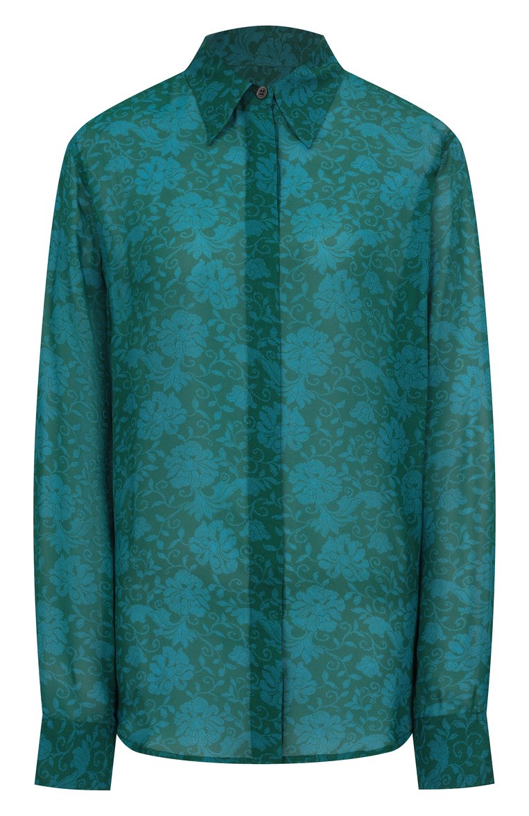 Женская блузка из вискозы DRIES VAN NOTEN зеленого цвета, арт. 251-010706-1011 | Фото 1 (Материал внешний: Вискоза; Длина (для топов): Стандартные; Рукава: Длинные; Стили: Кэжуэл; Принт: С принтом; Женское Кросс-КТ: Блуза-одежда)