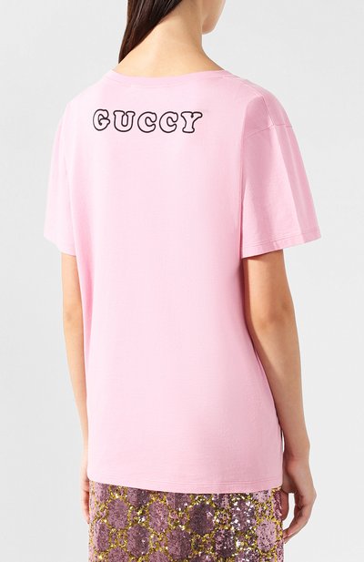 Хлопковая футболка с принтом GUCCI розового цвета по цене 54850 руб., арт. 492347/X907B, фото 4 Хлопковая футболка с принтом GUCCI, арт. 492347/X907B, фото 4