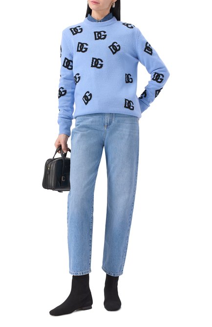 Женские джинсы DOLCE & GABBANA голубого цвета, арт. FTC7CD/G8NA3 | Фото 2 (Длина (брюки, джинсы): Стандартные; Драгоценные камни: Проставлено; Материал сплава: Проставлено; Материал внешний: Хлопок)