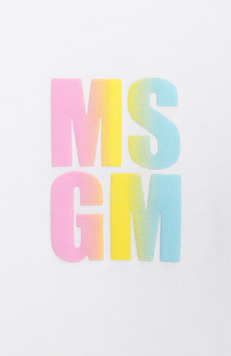 Детская хлопковая футболка MSGM KIDS белого цвета, арт. S5MSJGTH218 | Фото 3 (Материал внешний: Хлопок; Рукава: Короткие; Девочки Кросс-КТ: Футболка-спорт, футболка-одежда; Ростовка одежда: 6 лет | 116 см, 8 лет | 128 см, 10 - 11 лет | 140 - 146см, 16 лет | 164 см, 12 лет | 152 см)