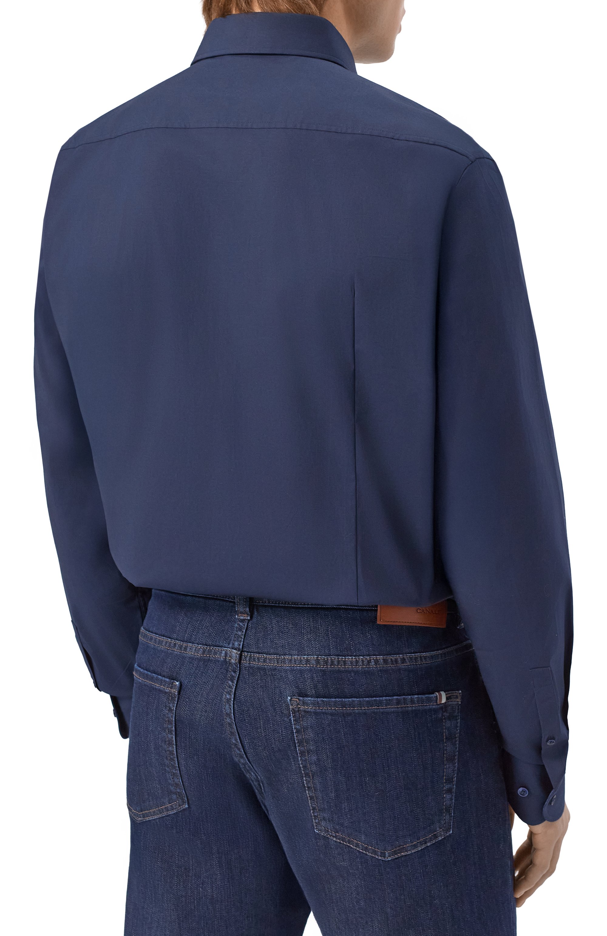 Хлопковая сорочка BOSS темно-синего цвета по цене 14950 руб., арт. 50555668, фото 4 Хлопковая сорочка BOSS, арт. 50555668, фото 4