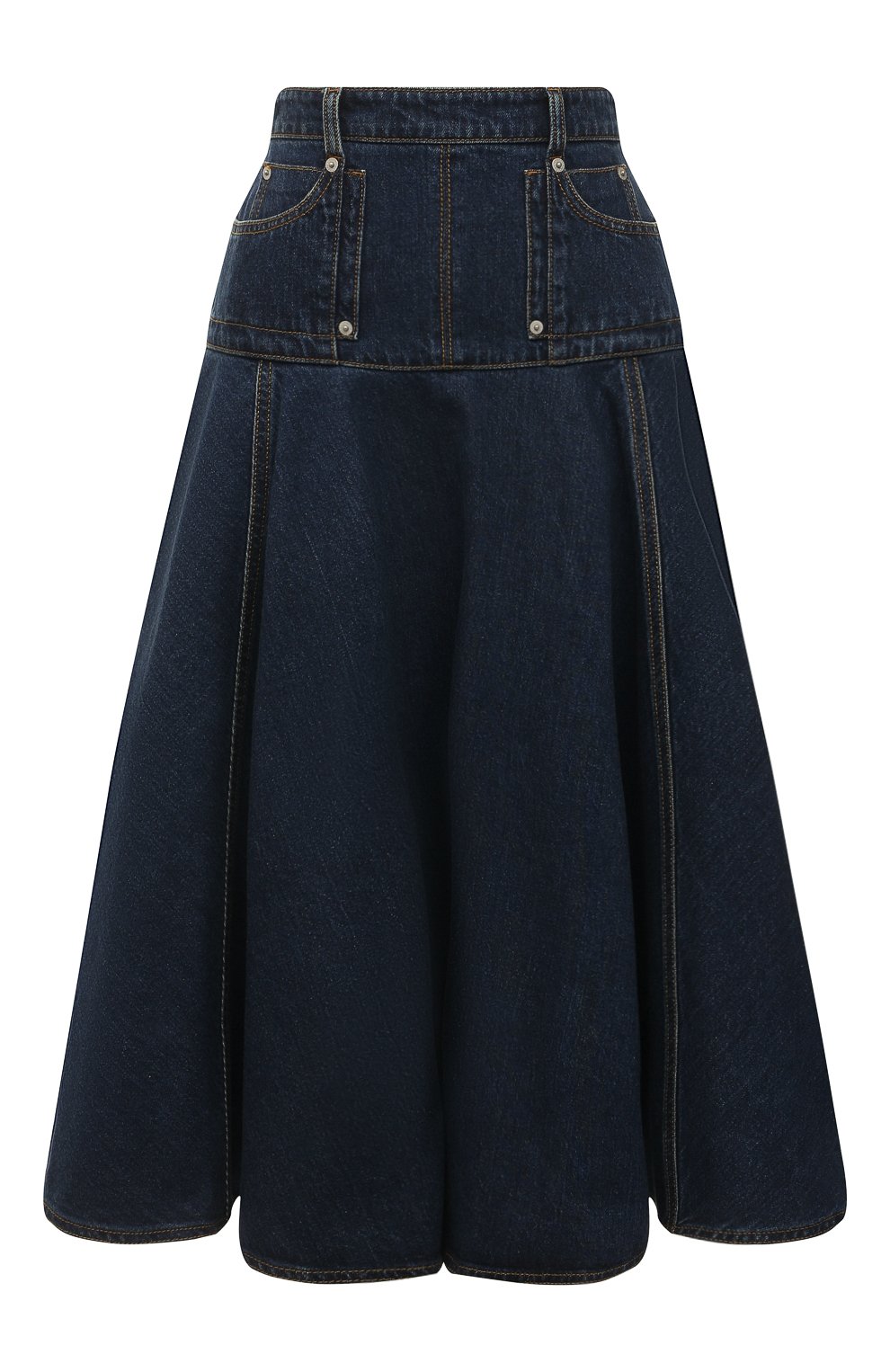 Джинсовая юбка ALEXANDER MCQUEEN синего цвета по цене 99500 руб., арт. 663491/QMABD, фото 1 Джинсовая юбка ALEXANDER MCQUEEN, арт. 663491/QMABD, фото 1